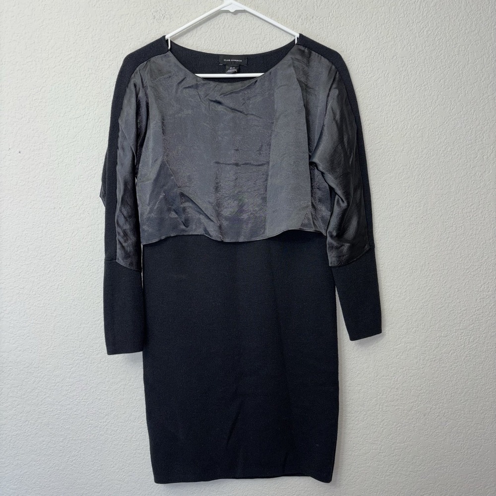 Club Monaco 100% Wool Black Mixed Media Shift Dress Women's Size XS